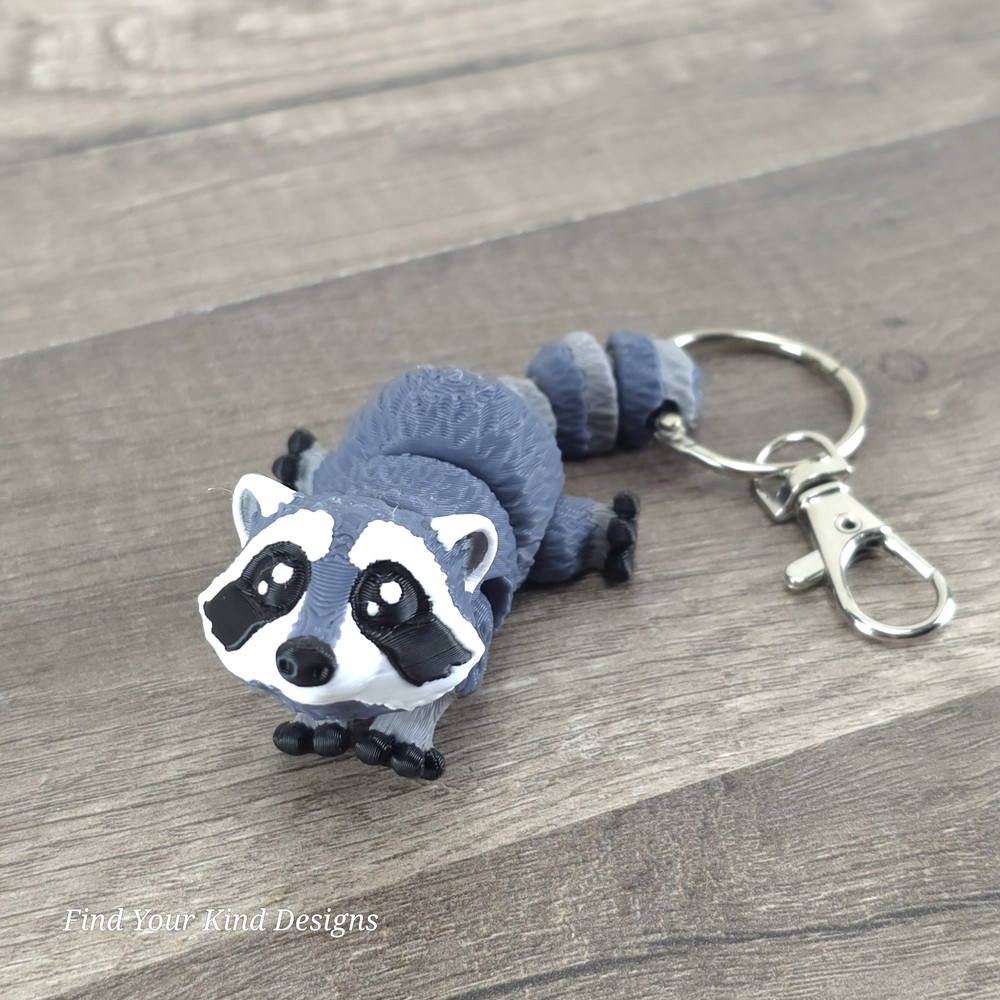 Mini Raccoon Keychain 3D Printed Articulated Flexi Fidget Toy- Stocking Stuffer