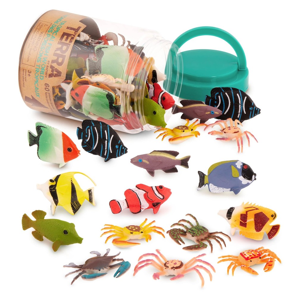 – 60pcs Tropical Fish & Crab Toys – Mini Plastic Ocean Animal Figurines for –…