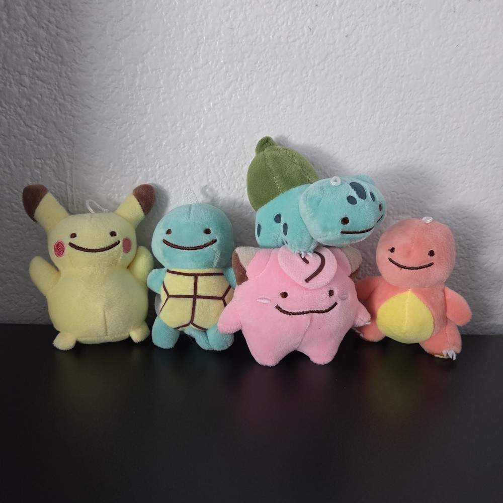5 mini ditto faced Pokemon plushies set Kawaii Pikachu Charmander Bulbasaur