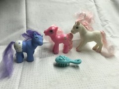 Ponies- Three- White Pink and Blue pony