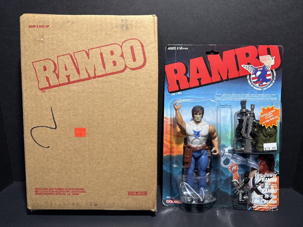 RAMBO: The Force of Freedom Fire-Power Rambo Figure 1985/86 Coleco W/ Shipper!
