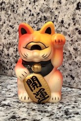 LUCKY CAT MANEKI NEKO REALXHEAD ORANGE YELLOW RARE SOFUBI RxH REAL HEAD 2.5 INCH