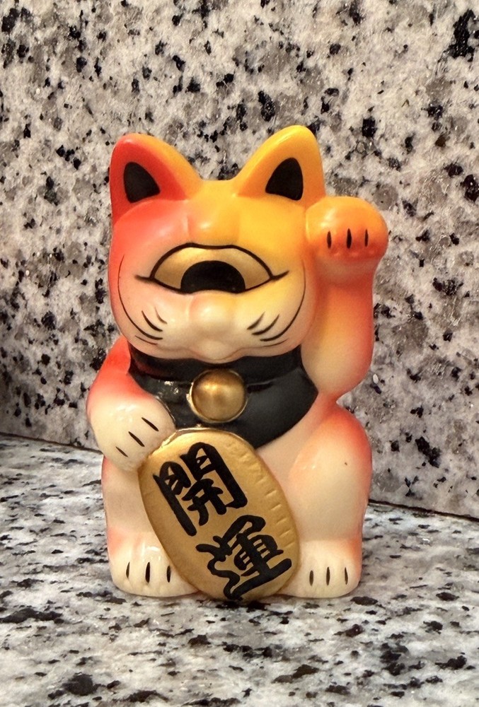LUCKY CAT MANEKI NEKO REALXHEAD ORANGE YELLOW RARE SOFUBI RxH REAL HEAD 2.5 INCH