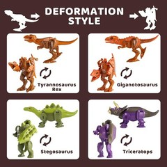 4pc 2 in 1 Dinosaur Robot Transforming Toy Dino Tansformer Robot w Movable Limbs