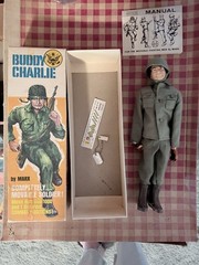 Marx Buddy Charlie 1850 Green Military Action Figure w/ Box, Dog Tag & Manual