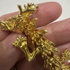 Chinese Gold Tone Articulated Dragon Figurine 3D Zodiac Tabletop Feng Shui Decor