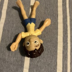 Plastic Human Action Figure Yellow Shirt Blue Shorts Brown/Beige Hair & Skin