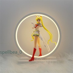 Sailor Moon PVC Figure Statue + Round LED Light Up Stand Night Lamp Xmas Gift BN