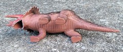 Vintage Triceratops Dinosaur Figure Red Black Hard Plastic 1999