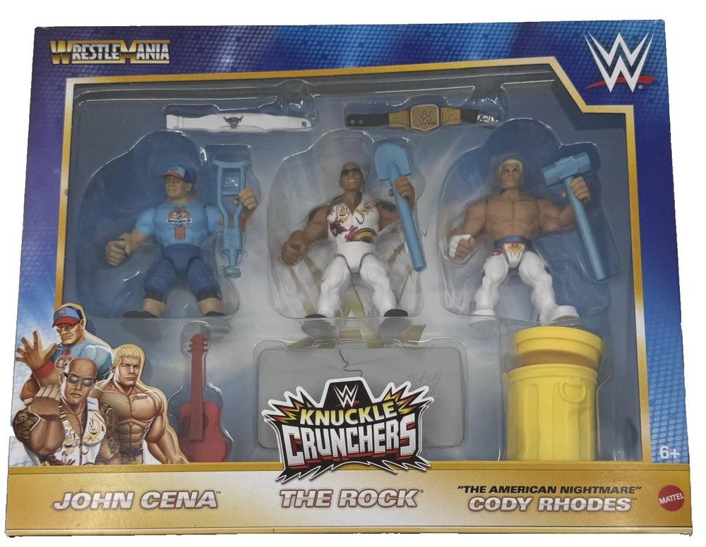 WrestleMania Knuckle Crunchers John Cena The Rock Cody Rhodes 2024 – NEW