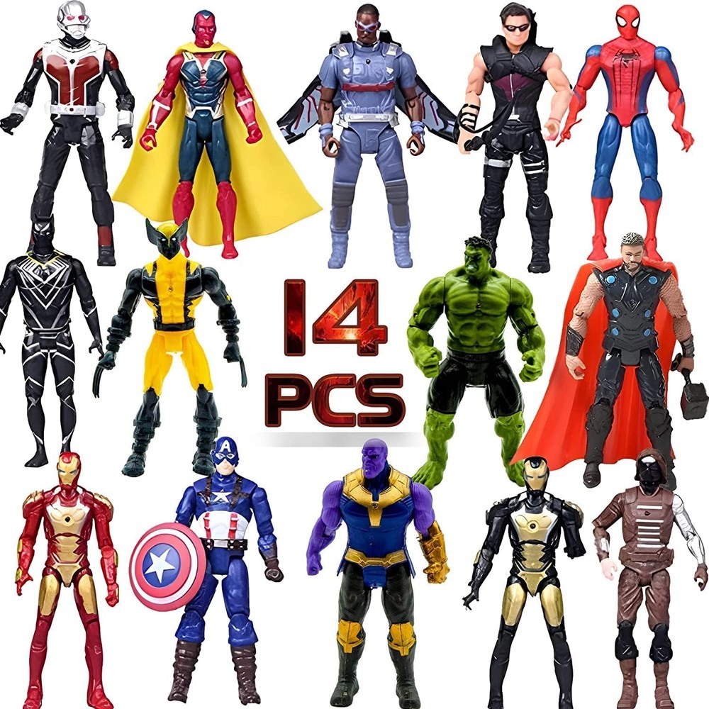 14 pcs Big Set Superhero Action Figures – Collectible Models 6.5-inches Tall, Ex