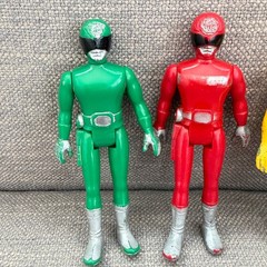 Vtg 1980 Popy Denshi Sentai Denziman Vinyl Plastic Figures Red, Yellow, Green