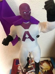 Superhero Action Figure Purple White Black Cape “A” Chest Logo Plastic Fabric