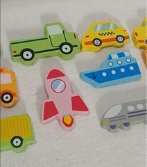 Wooden Pieces (11) Toddler Toys Yacht Truck Bus Car Plane Rocket Scooter Shapes