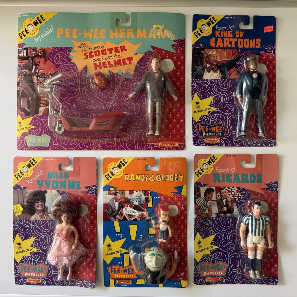Pee-Wee’s Playhouse 5 Figures LOT 1988 Matchbox Scooter Miss Yvonne SEALED