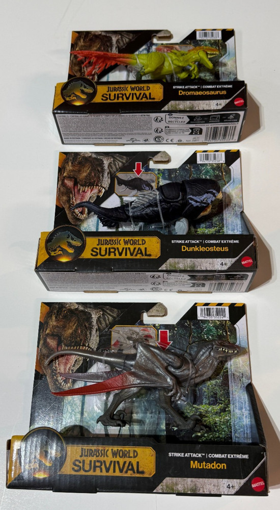 (3) Jurassic World Survival Dunkleosteus Dromaeosaurus Mutadon Strike Attack Fig