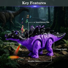 3-Pack Walking Dinosaur Toys for Boys 3 4 5 6 with Lights & Roaring Sounds