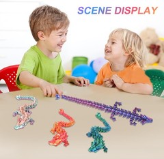 3 Pc 12in 3D Printed Crystal Dragon, Flexible Articulated
