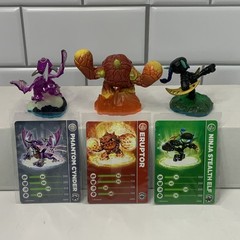 Skylanders Lot Phantom Cynder Eruptor Ninja Stealth Elf Figures with Cards