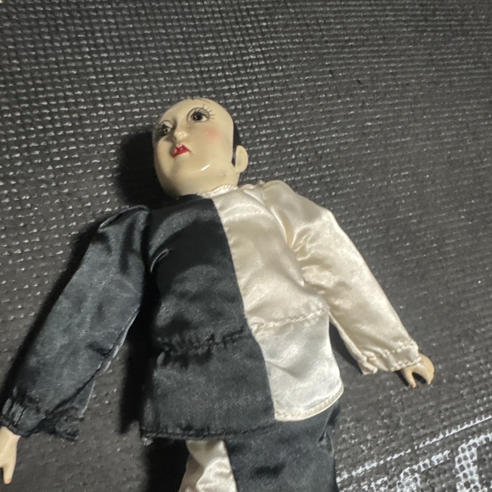 Poseable Human Action Figure Doll Black & White Outfit Plastic/Fabric