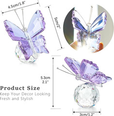 Purple Crystal Butterfly Figurine Glass Butterfly with Crystal Ball Base Glass