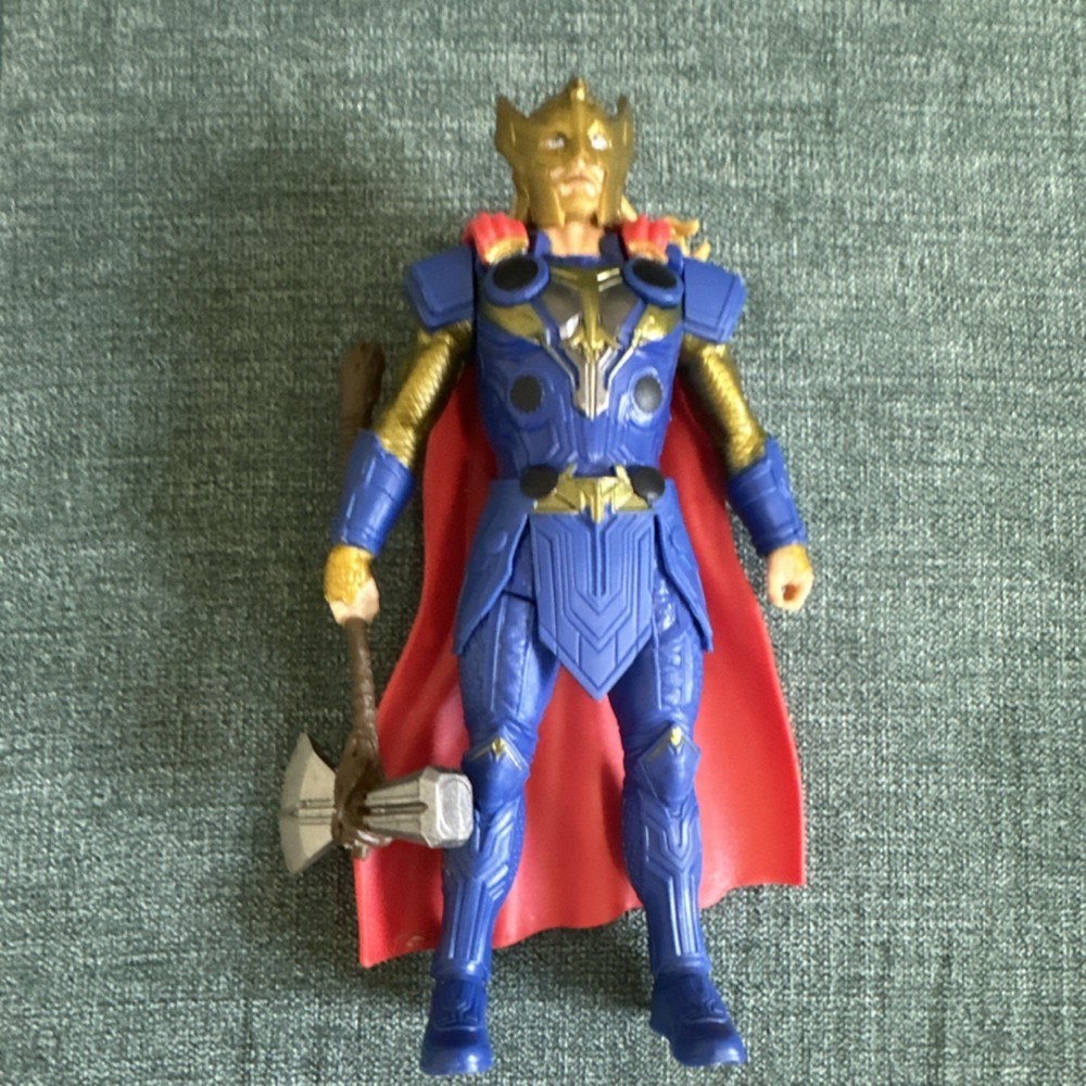Marvel Hasbro Thor Action Figure Blue Armor Red Cape Gold Helmet Hammer 2022