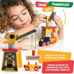 38-Piece Wooden Train Track Lot Railway Set with Crane, Bridge & Accessories
