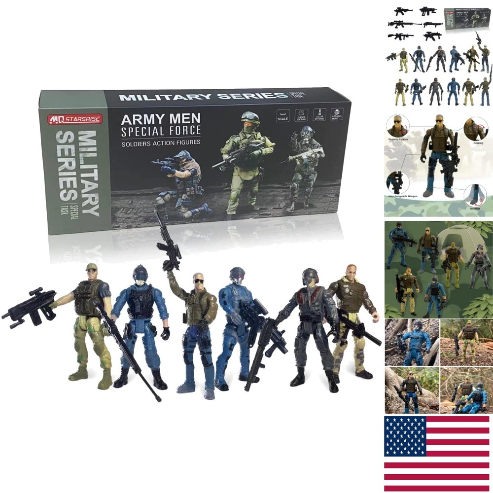 Military Action Figures Bundle: 6 Soldiers & Weapons – Perfect Birthday Gift