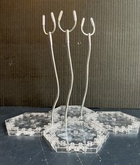 Three Action Figure Stands with Adjustable Metal Support Arms and Four Bases
