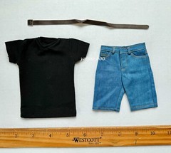 1/6 Short Sleeve Tee & Denim Jean Shorts for 12” Male Action Figure Worldbox