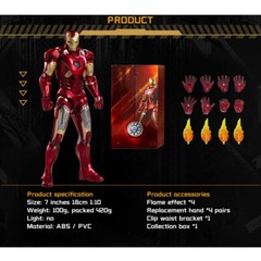 Marvel Avengers Iron Man Mark 7 MK7 Ironman Toy LED Light Action Figure Model