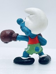 Smurfs Vintage Super Boxer Smurf Boxing Knockout PVC Figure Toy Figurine 1980