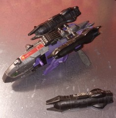 Zoids, silver+black+purple, 5 1/2″L by 2 1/4″h, fully fxns, some assembly requir