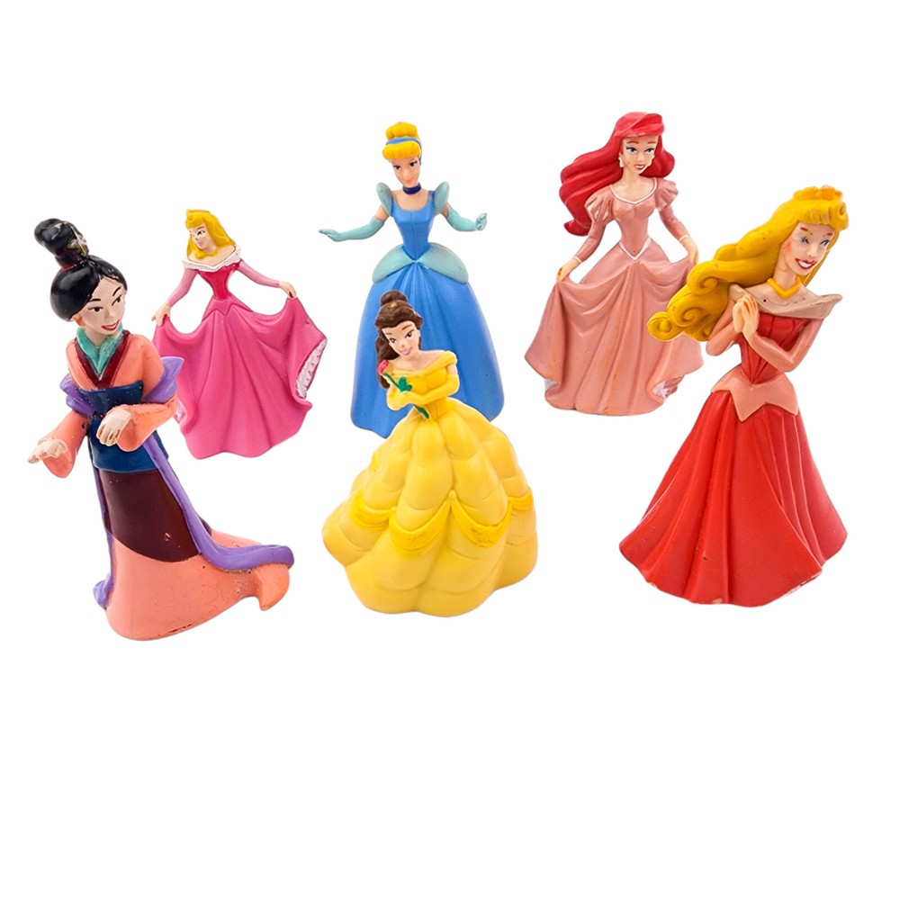 Disney princess Dolls Figures Lot Of 6 Pvc Plastic Cake Topper Dolls Belle Mulan