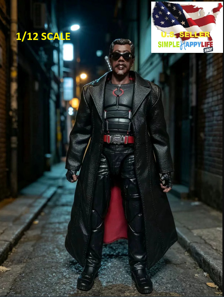 1/12 black overcoat for 6″ blade figure SHF Nota Mezco MixMax PHICEN Figma ❶USA❶