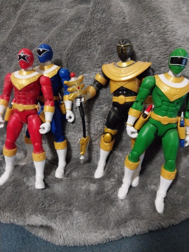 set of four power rangers zeo legacy figures,gold,red,blue,green,bandai