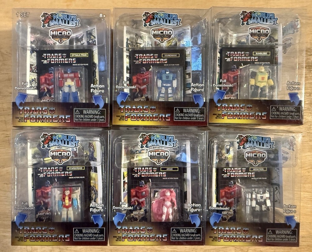 World’s Smallest Micro Action Figure Transformers Complete 6 Figures & 6 Comics