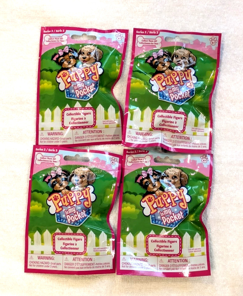 PUPPY IN MY POCKET BLIND BAG MYSTERY SURPRISE BAG LOT OF 4 NEW SEALED SERIES 3