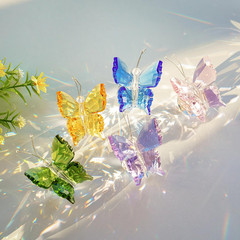 Purple Crystal Butterfly Figurine Glass Butterfly with Crystal Ball Base Glass