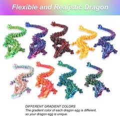 3 Pc 12in 3D Printed Crystal Dragon, Flexible Articulated