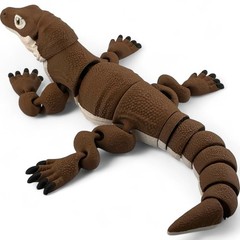 Komodo Dragon Figurine, Articulated 3D Printed Flexi Reptile, Brown & White