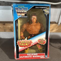 Vintage WWF Ultimate Warrior Talking Poseable Action Figure with original box