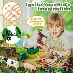 Large Play Mat with Farm Animal Toys Farm Truck Worker Figures Toy for Toddlers