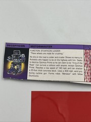 Original G1 Transformers Motormaster Weapons Instructions Tech File Card Lot