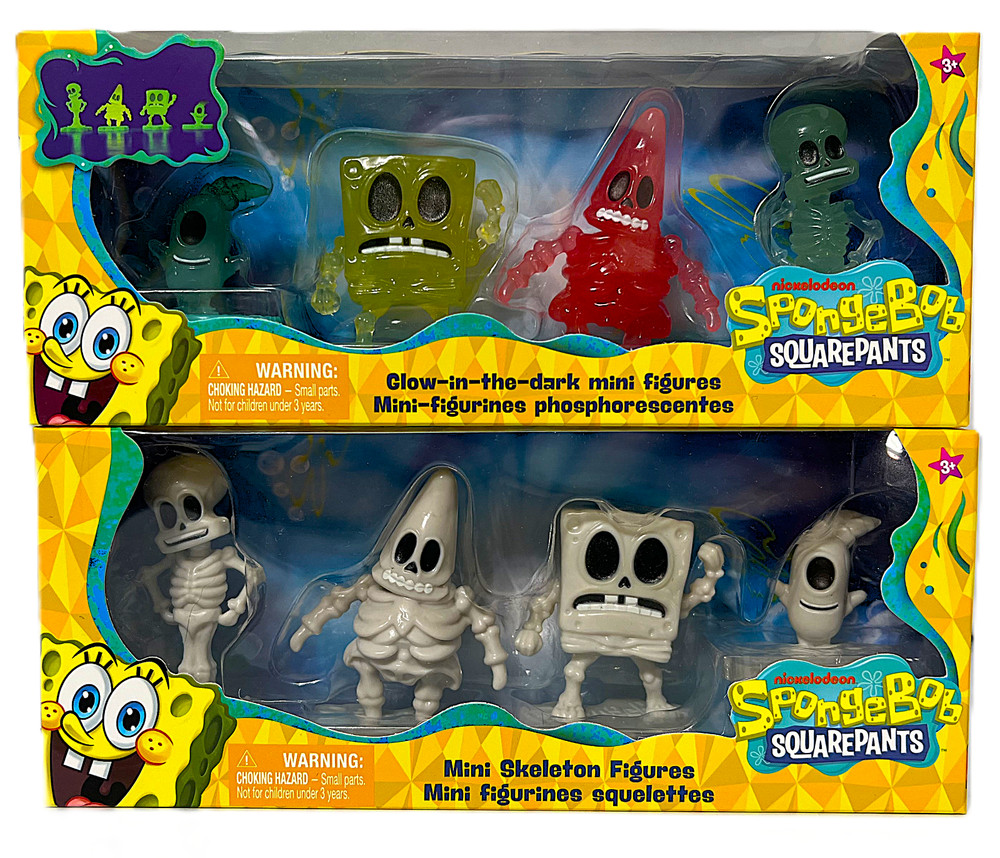 Set of 2 SpongeBob Mini Skeleton and Glow in the Dark Figures 4 Pack Brand New
