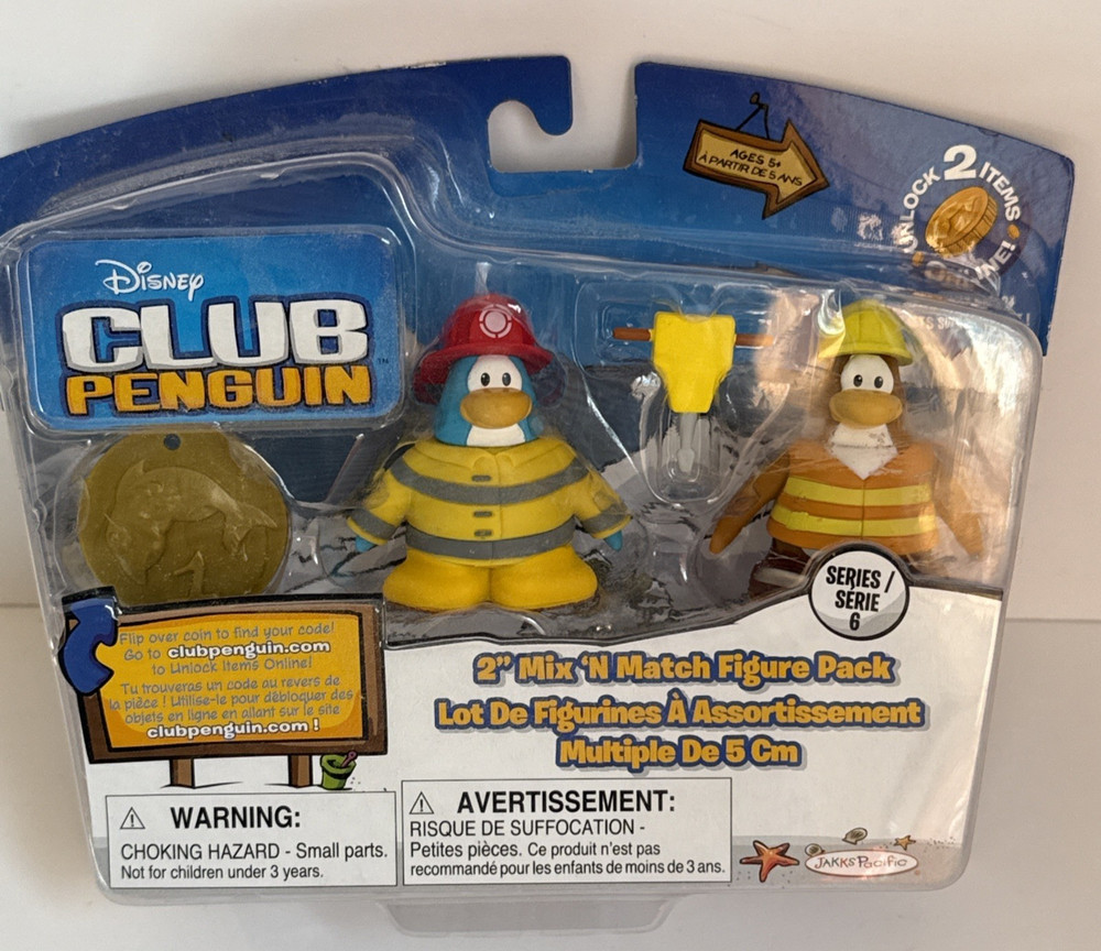 NEW Disney Club Penguin Construction Worker Firefighter Mix N Match Figure Pack