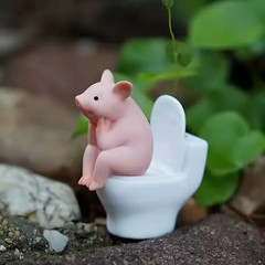 Cute Pig Sitting on Toilet — Pvc Bathroom Statue, Tabletop or Wall-Mount Decor