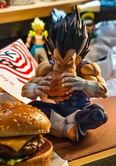 Dragon Ball Goku Vegeta Burger Figure GK Anime Statue Collectible Desk Decor