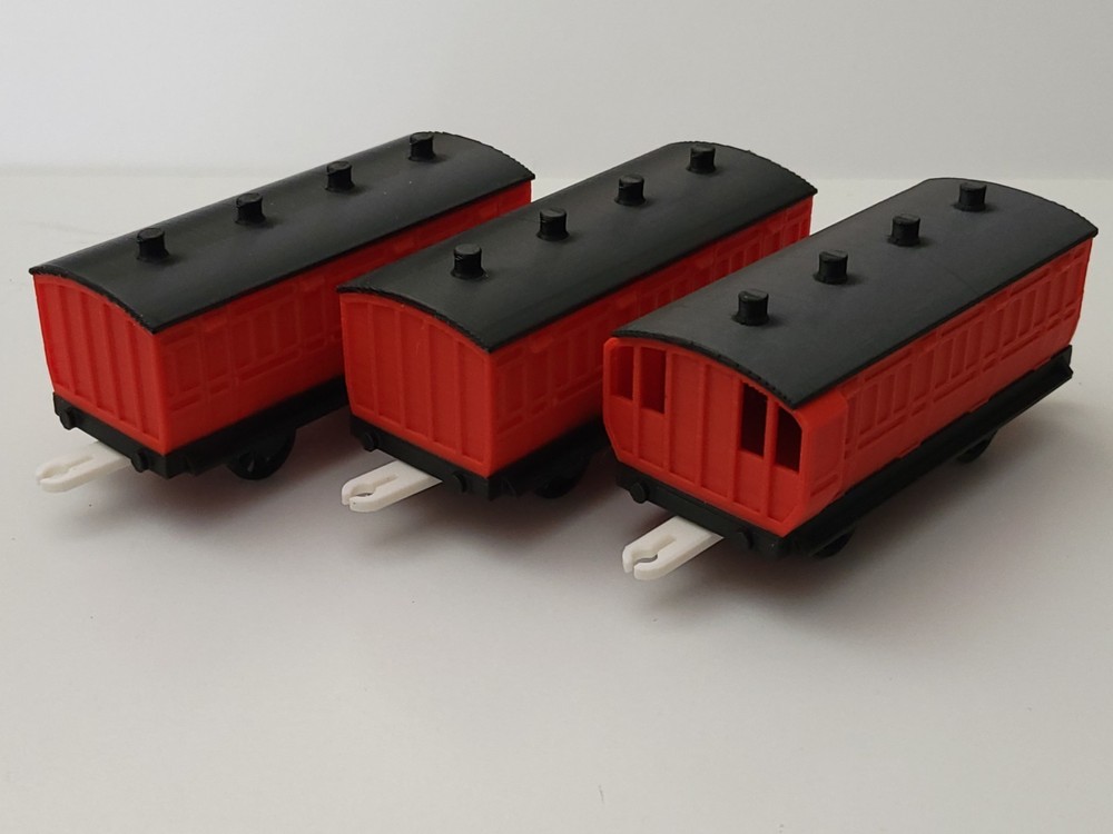 Custom LB&SCR Red Stroudley Coach Set (3) Spoke Wheels Printed for Trackmaster