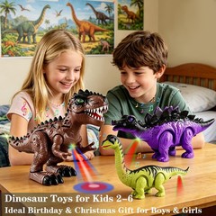 3-Pack Walking Dinosaur Toys for Boys 3 4 5 6 with Lights & Roaring Sounds